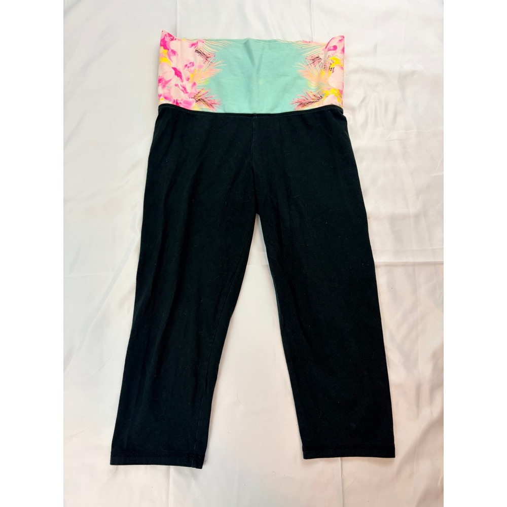 PINK Victoria's Secret Yoga Capri Leggings S Foldover Waist Floral Tropical